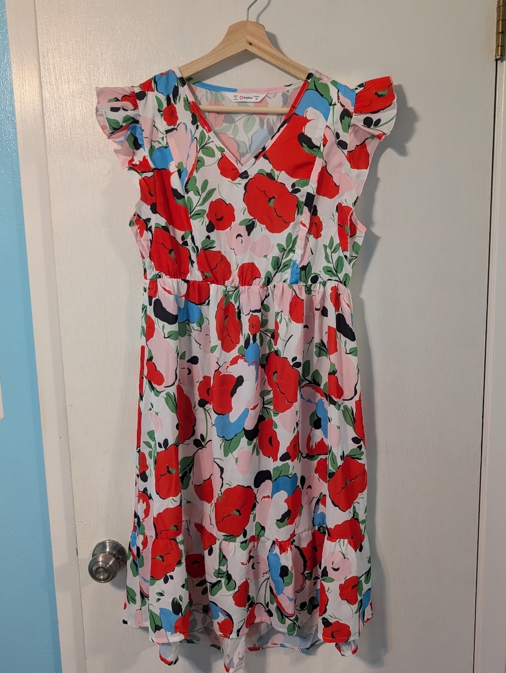 Maternity Poppy Ruffle Cap sleeves Nursing Dress Size Medium